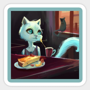 Blue Cat Considers Eating a Mouse Instead of her Quiche Sticker